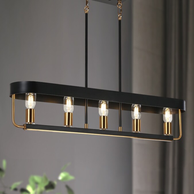 LNC Mouillure 5-Light 35-in Matte Black Dining Room and Kitchen Lighting Modern/Contemporary Linear LED Large Hanging Kitchen Island Light