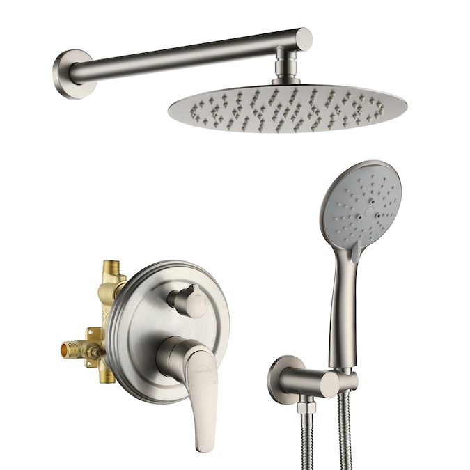 Clihome Brushed Nickel 10-in Dual Head Built-In Shower Faucet System with 2-way Diverter (Pressure-balanced Valve Included)