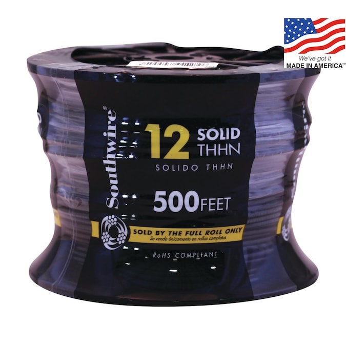 Southwire 500-ft 12-AWG Black Solid Copper Thhn Wire (By-the-roll)