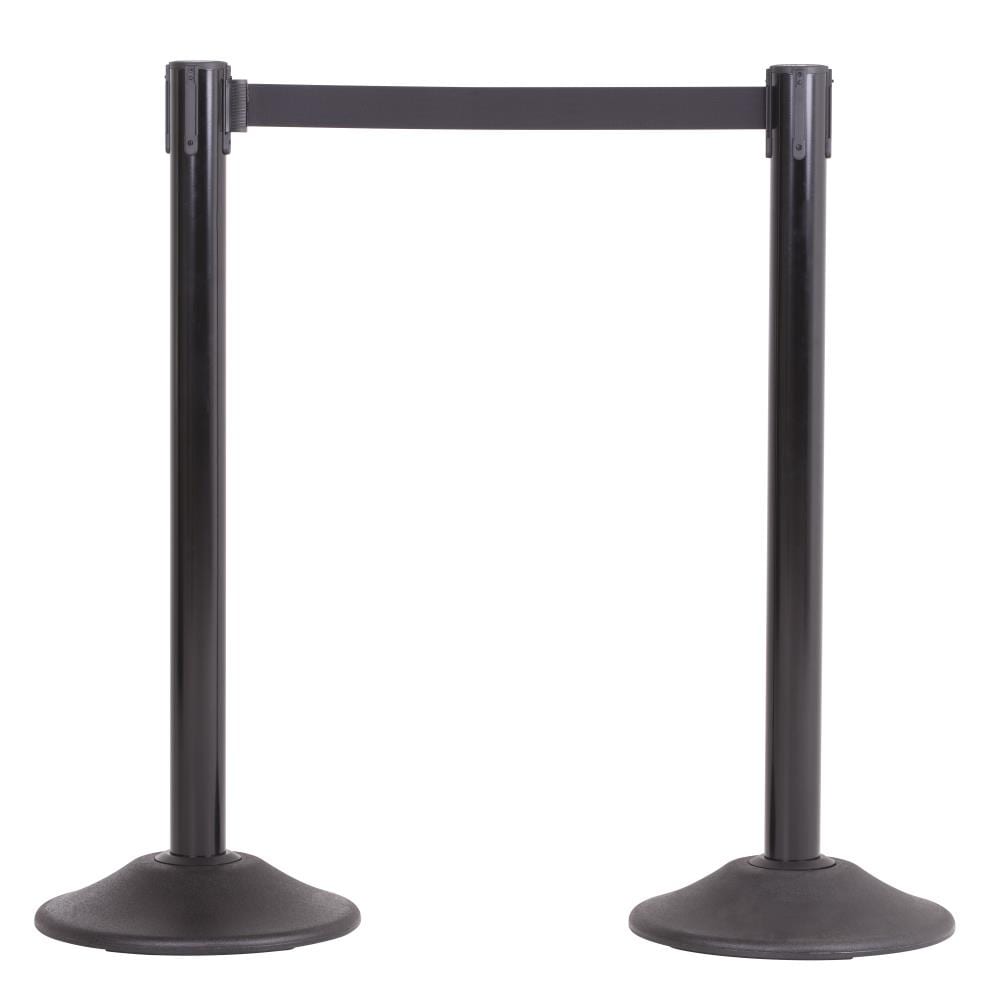 Heavy Duty Black Premium Steel Stanchion with 7.5-foot Black Retractable Belt