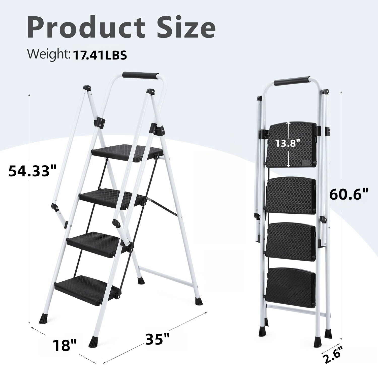 4 Step Ladder 4 -Step 500-lb Capacity White Steel Foldable Step Stool - Image 2