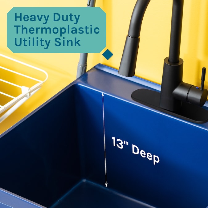 Cambridge Resources 23.5-in x 22.875-in 1-Basin Blue Freestanding Utility Tub with Drain and Faucet - Image 2