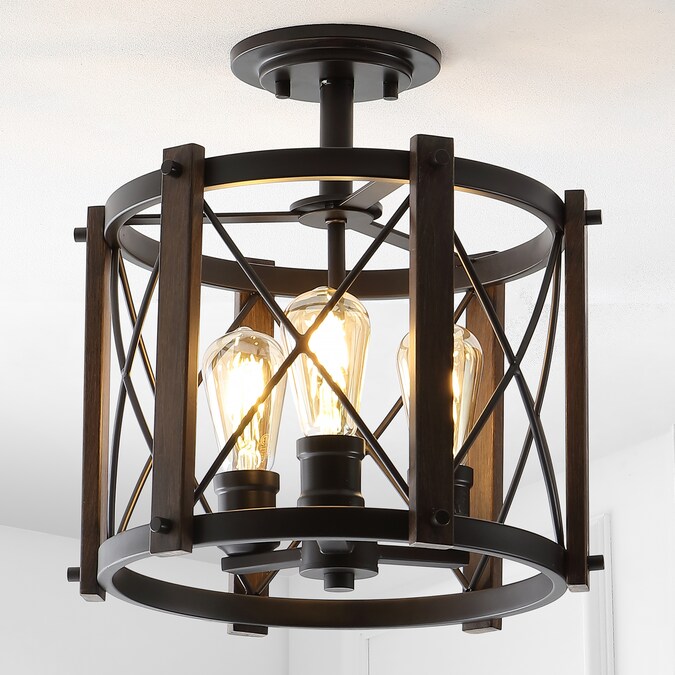 JONATHAN Y Ferme Industrial Rustic 3-Light Oil-Rubbed Bronze Led Flush Mount Light - Image 6