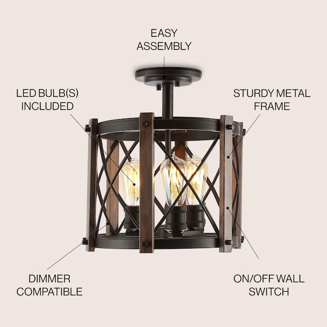 JONATHAN Y Ferme Industrial Rustic 3-Light Oil-Rubbed Bronze Led Flush Mount Light - Image 3