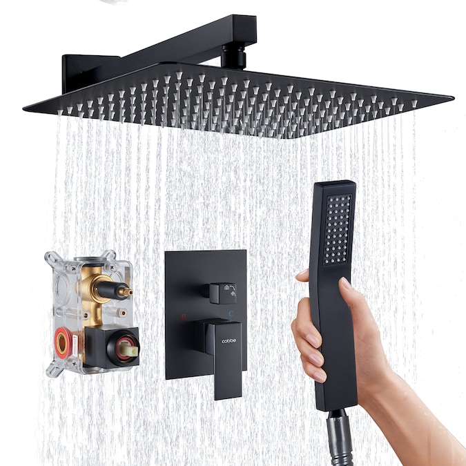 Cobbe Black 12-in Built-In Shower Faucet System with 2-way Diverter (Pressure-balanced Valve Included)