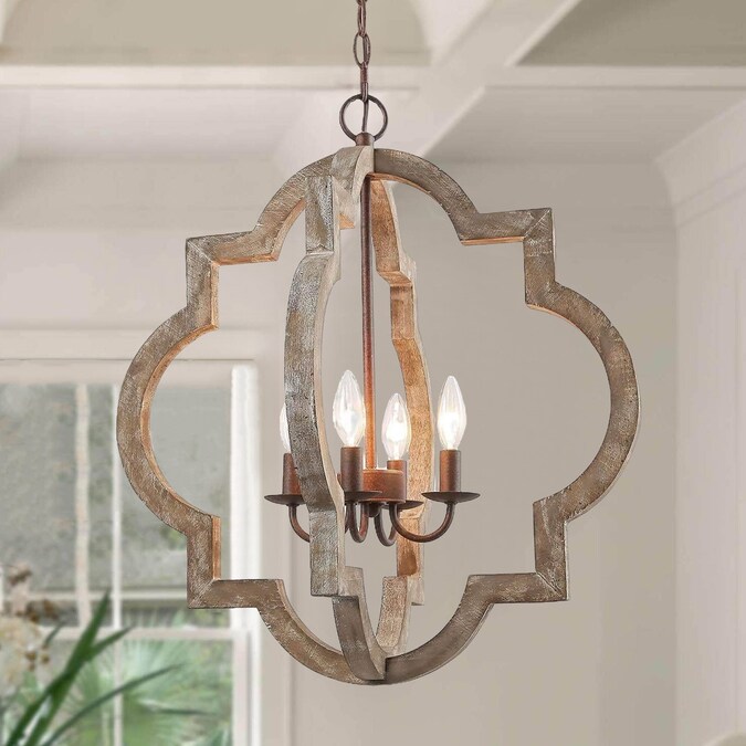 LNC Timeless 4-Light Distressed White Farmhouse LED Dry rated Chandelier