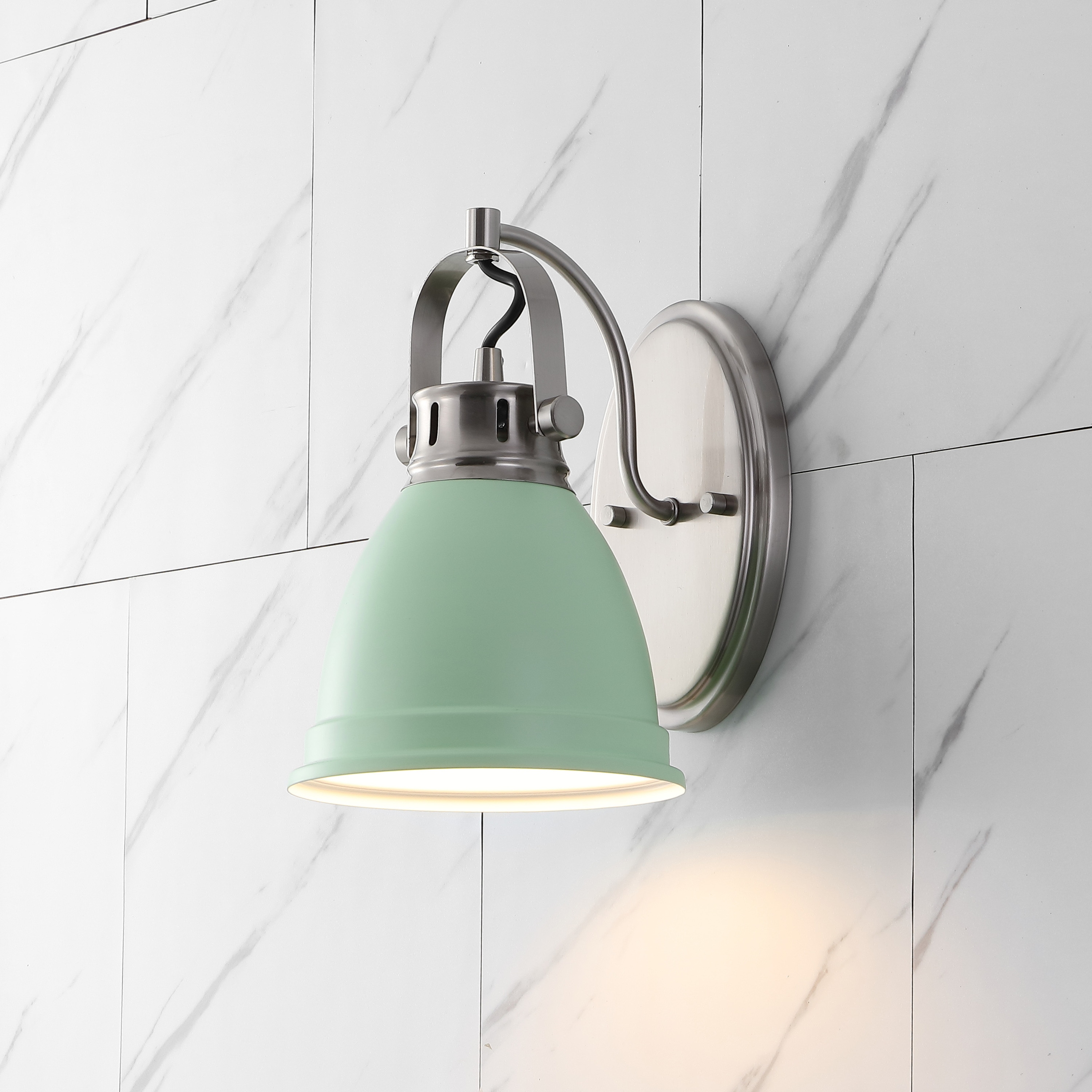 Phineas Iron Farmhouse Bohemian 7-in 1 -Light Polished Green Farmhouse Vanity light