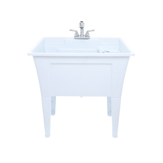 RuggedTub 32.25-in x 22-in 1-Basin White with Gray Speckles Freestanding Utility Tub with Drain and Faucet