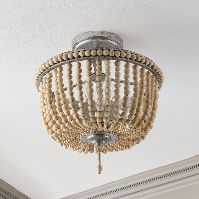 JONATHAN Y Allie Wood Bead/Iron Bohemian Farmhouse 1-Light Antique Nickel LED Semi mount light - Image 5