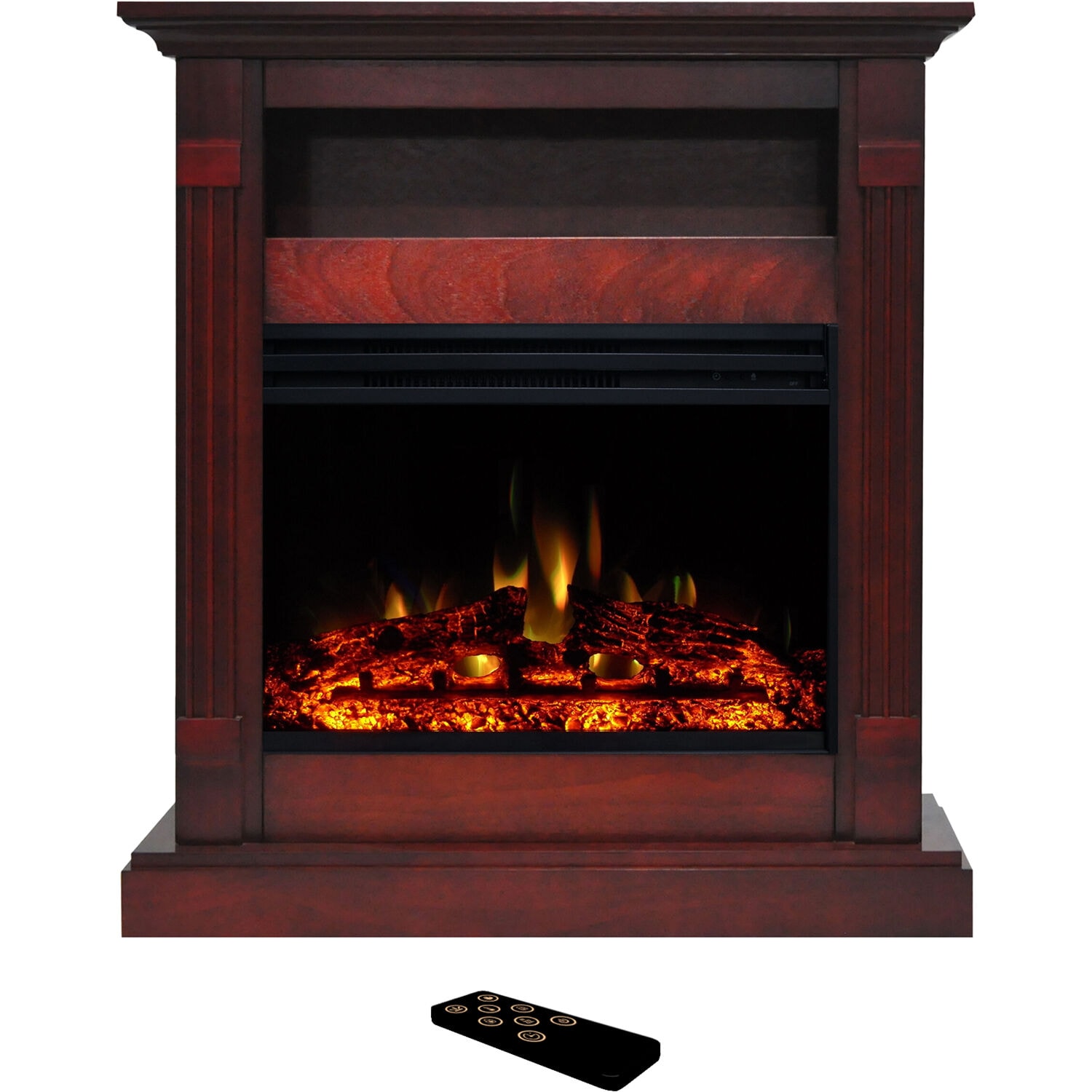 33.9-Inches W Cherry Free standing Fan-forced Flat wall Electric Fireplace with Remote Control Included