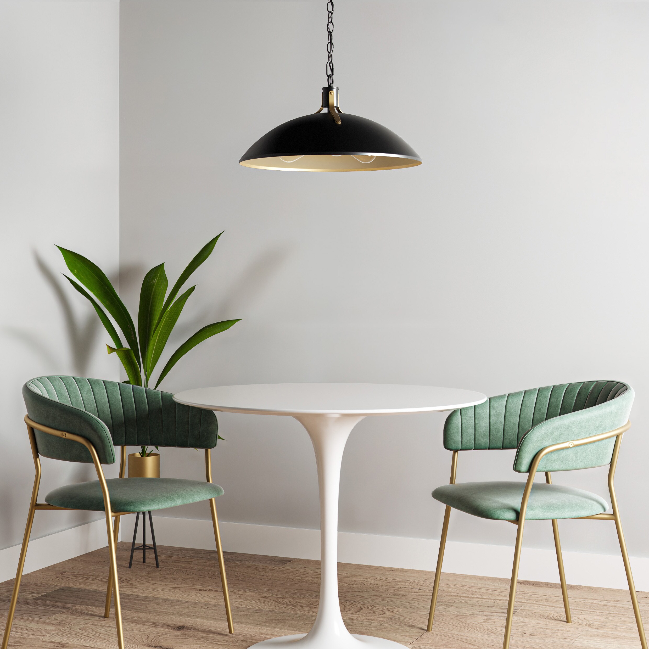 Lassen 3 -Light Matte Black and Nouveau Gold Modern/contemporary Dome Medium Hanging Pendant light - Image 4