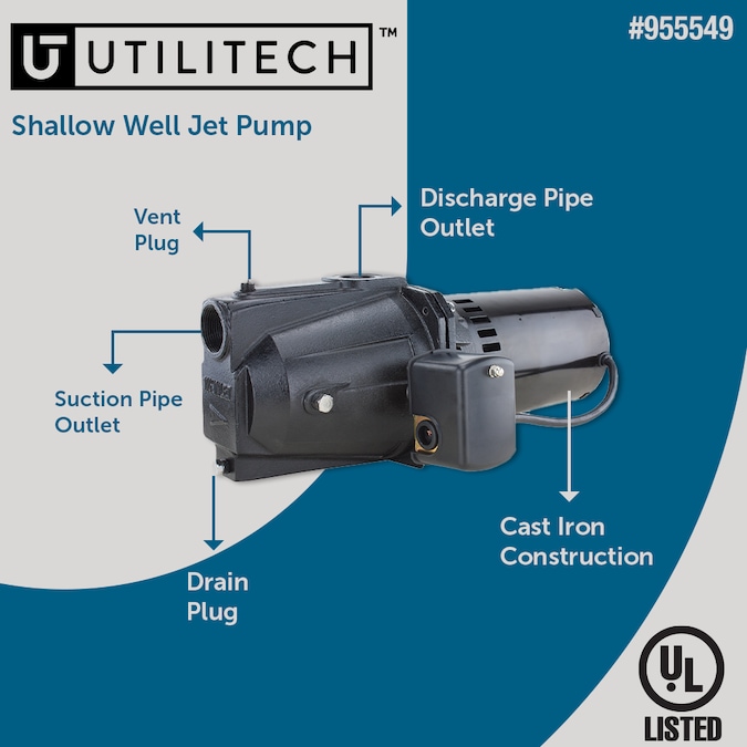 Utilitech 1/2-HP 11-GPM Cast Iron Shallow Well Jet Pump - Image 2