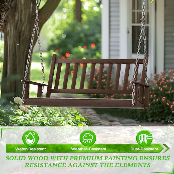 VEIKOUS 4 FT 2-person Rustic Wood Outdoor Swing - Image 5