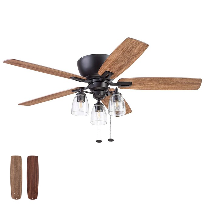 Prominence Home Arthur 52-in Espresso with Tumbleweed, Carmel Walnut Blades LED Indoor Flush Mount Ceiling Fan with Light (5-Blade)