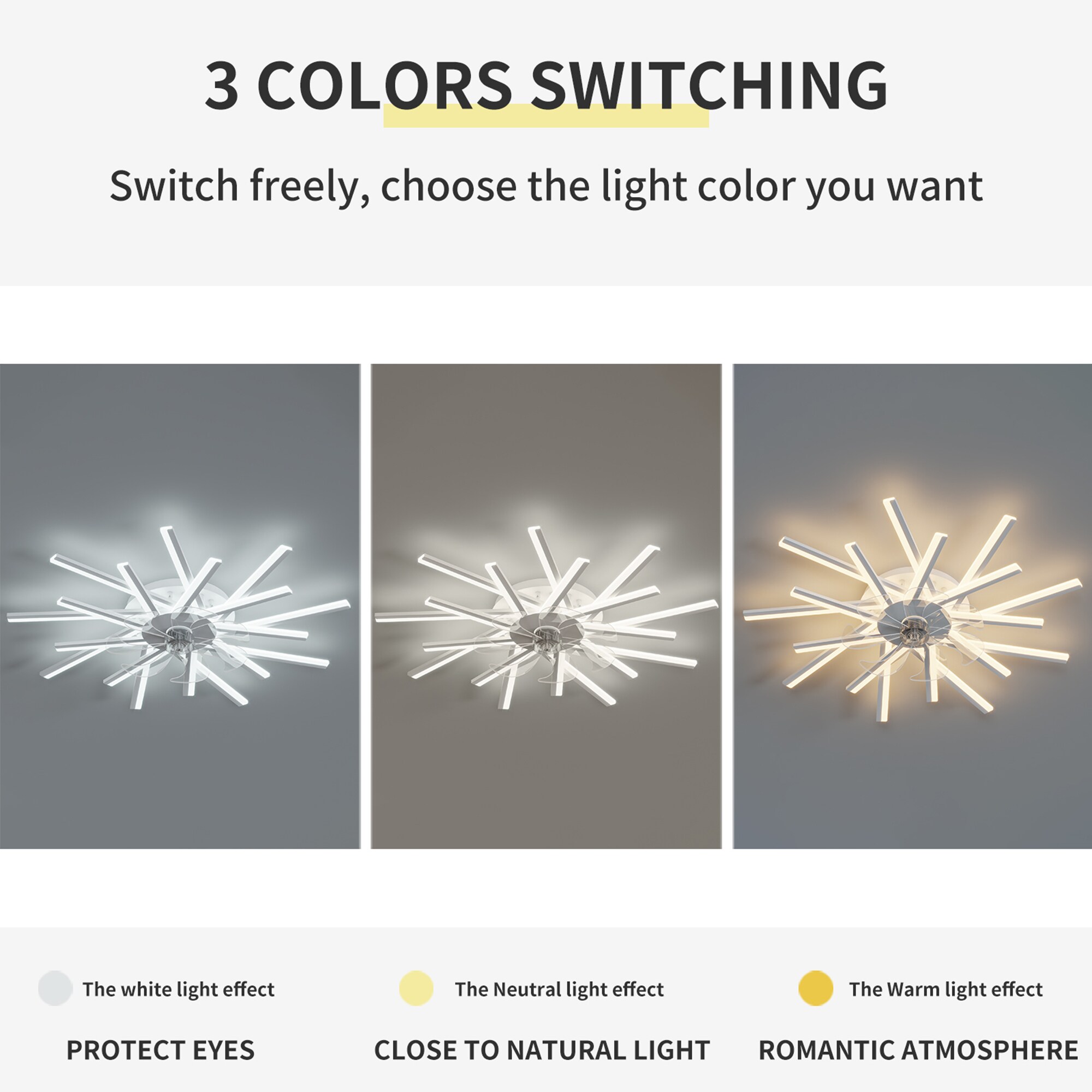 36-in Color-Changing Integrated LED Flush Mount Smart White with Finished Blades Fandelier Ceiling Fan With Light - Remote Included ( 7 -Blade ) - Image 2