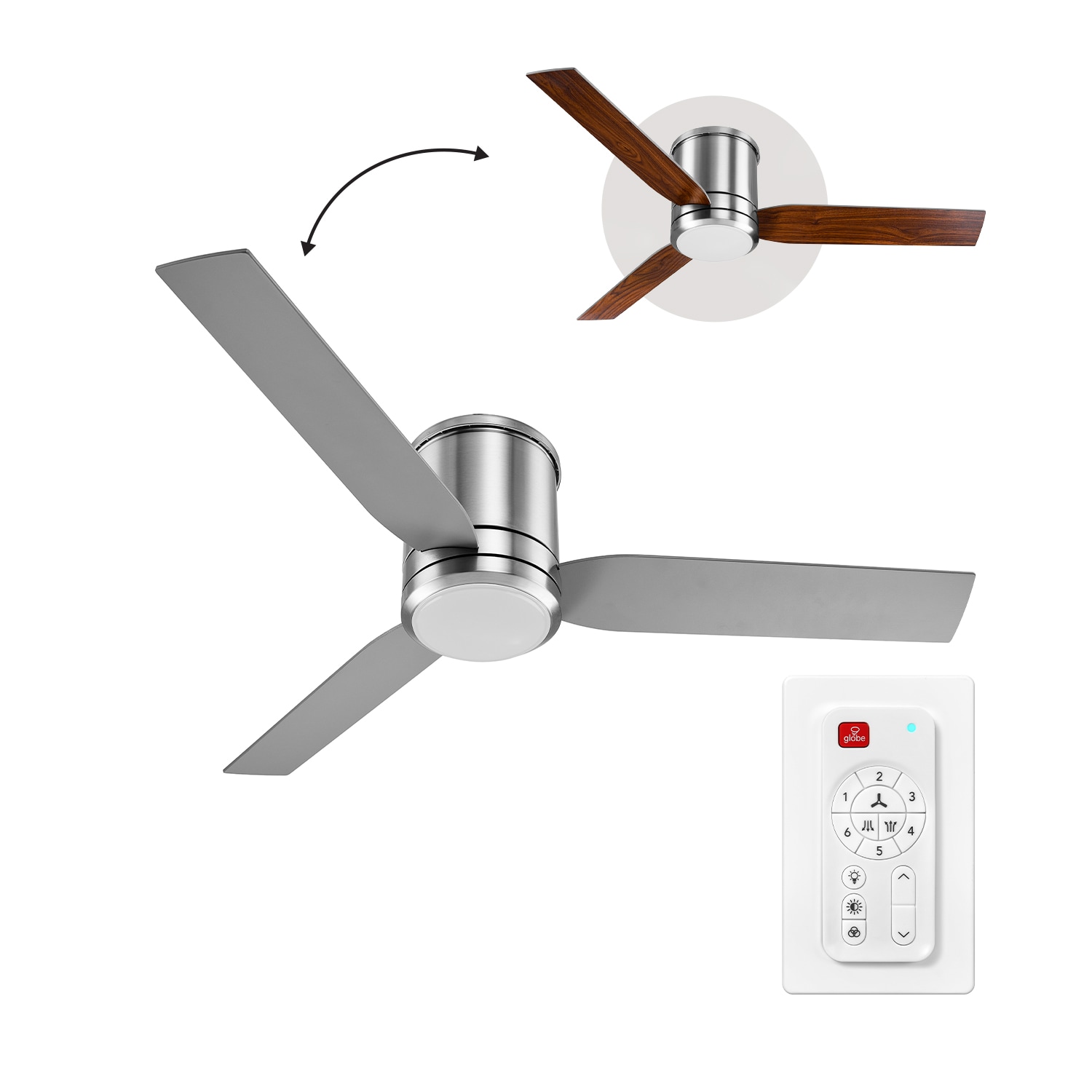 Caledon 52-in Color-Changing Integrated LED Outdoor Flush Mount Smart Brushed Nickel with Gray Blades Ceiling Fan With Light - Remote Included ( 3 -Blade ) - Image 2
