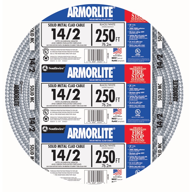 Southwire Armorlite 250-ft 14/2 Solid Aluminum MC (Metal Clad) Cable