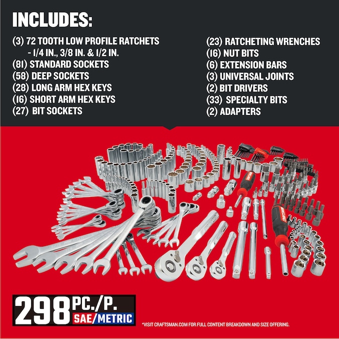 CRAFTSMAN 298-Piece Standard (SAE) and Metric Polished Chrome Mechanics Tool Set - Image 3