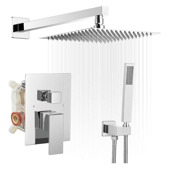 BWE Shower Faucet Polished Chrome 1-handle Multi-function Square Shower Faucet Valve Included