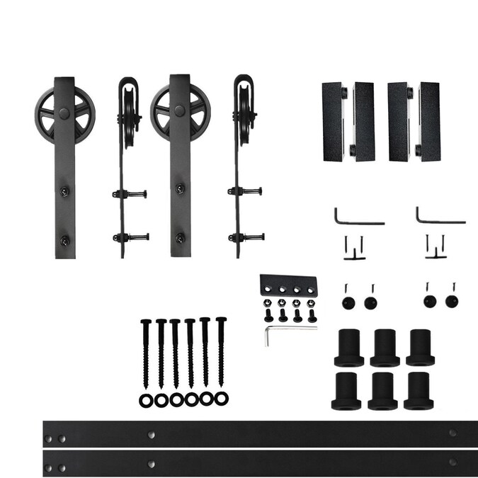 HOMACER 108-in Rustic Black Indoor Spoke Wheel Double Barn Door Hardware Kit