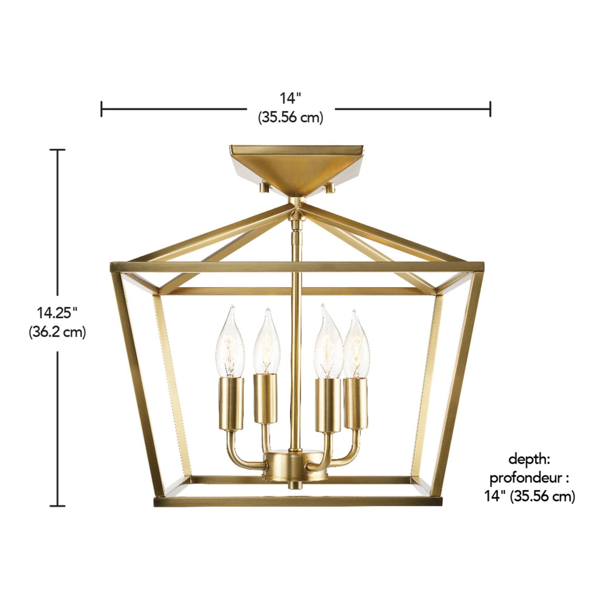4 -Light 14-in Brass Semi Flush Mount Light - Image 5