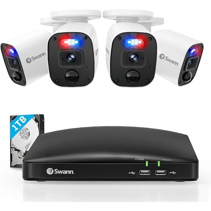 Swann Home Series Indoor/Outdoor 4-Camera Hardwired Bullet1Tb Hard Drive Security Camera System
