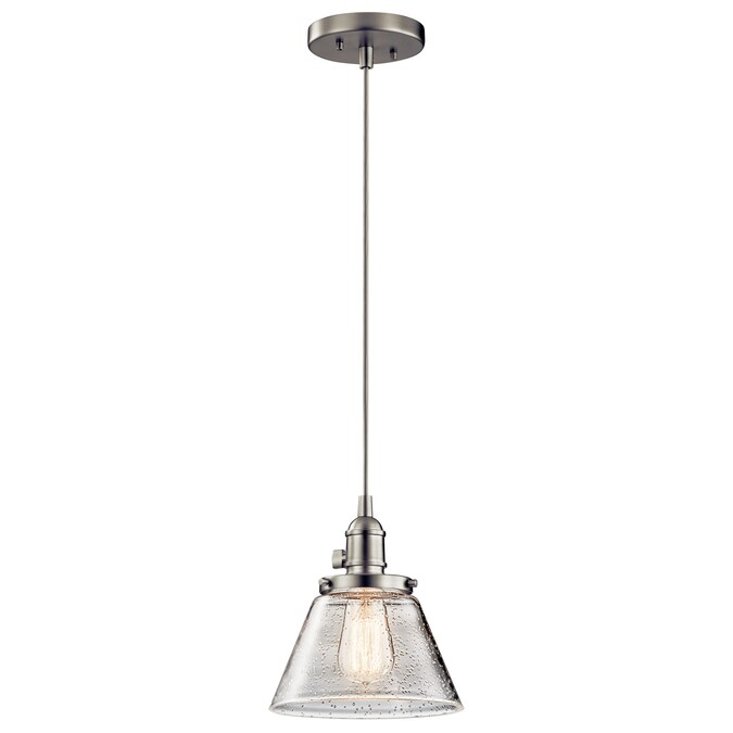 Kichler Avery Brushed Nickel Farmhouse Seeded Glass Cone Mini Hanging Pendant Light