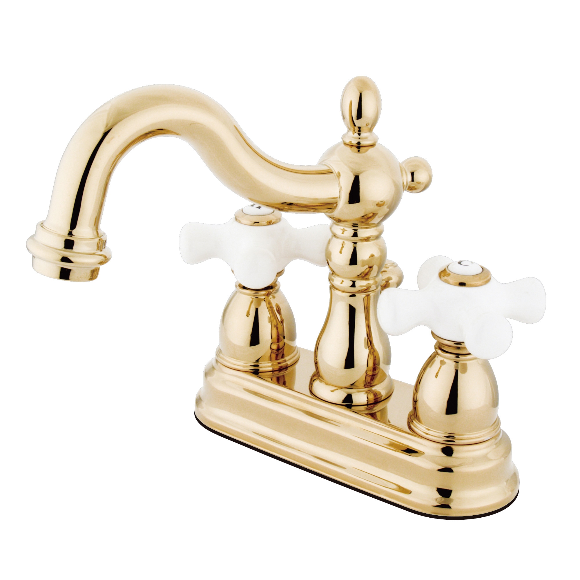 Vintage Polished brass 4-in centerset 2-handle Low-arc Residential Handle Bathroom Sink Faucet with Drain