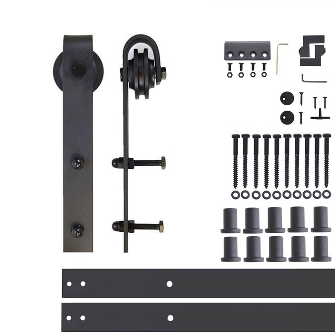 HOMACER 192-in Rustic Black Indoor J-strap Single Barn Door Hardware Kit