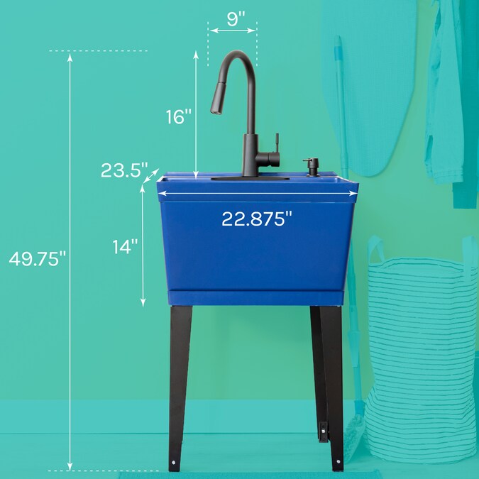 Cambridge Resources 23.5-in x 22.875-in 1-Basin Blue Freestanding Utility Tub with Drain and Faucet - Image 12