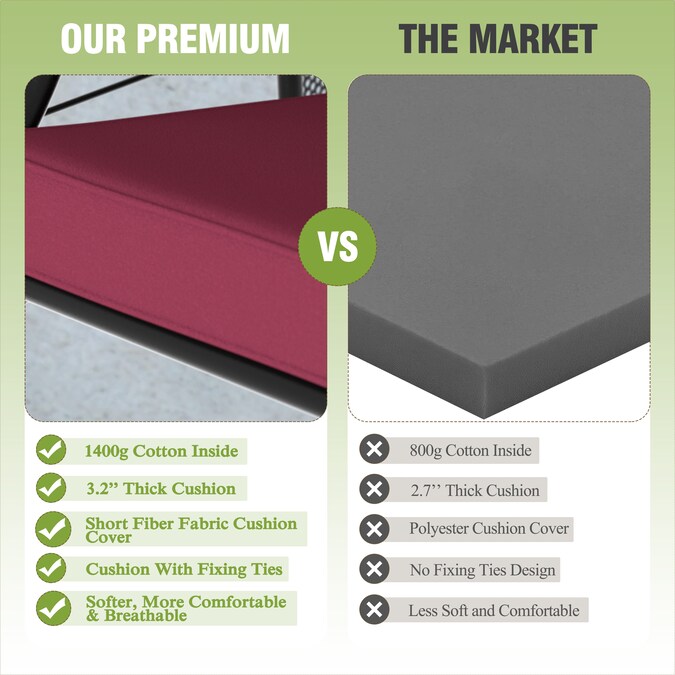 VEIKOUS Included side trays 3-person Wine Red Steel Outdoor Swing - Image 4