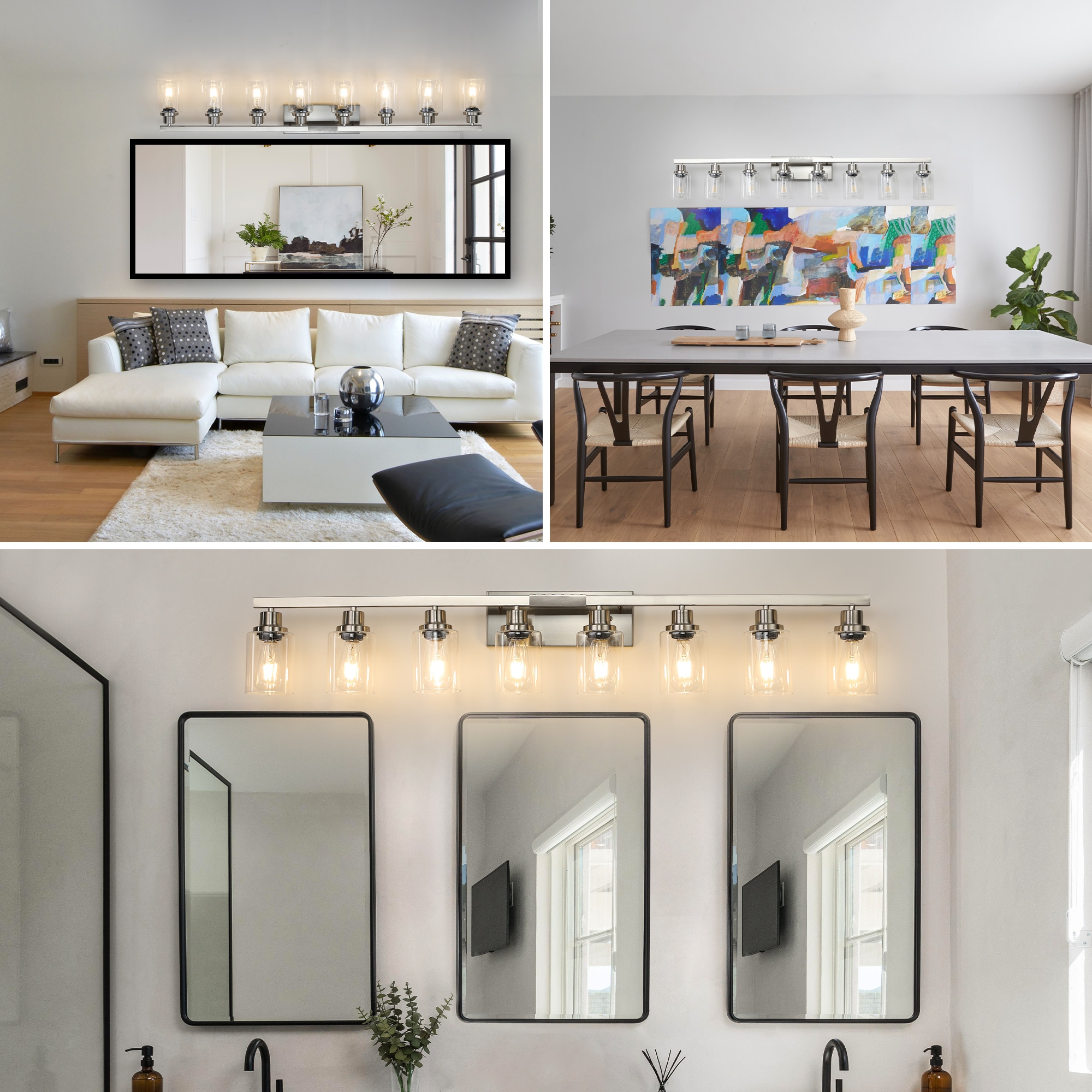 Vanity Light with Clear Glass Shades 51.2-in 8 -Light Brushed Nickel Modern/contemporary Vanity light - Image 7