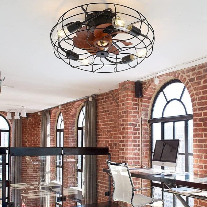 Bayfeve 20-in Black with Brown Wood Grain Blades LED Indoor/Outdoor Flush Mount Fandelier Ceiling Fan with Light and Remote (7-Blade) - Image 4