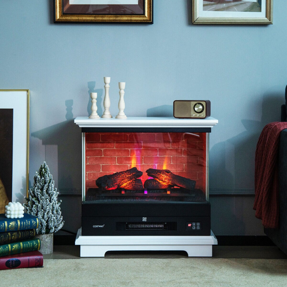 27-Inches W White TV Stand with Fan-forced Flat wall Electric Fireplace with Remote Control Included - Image 3