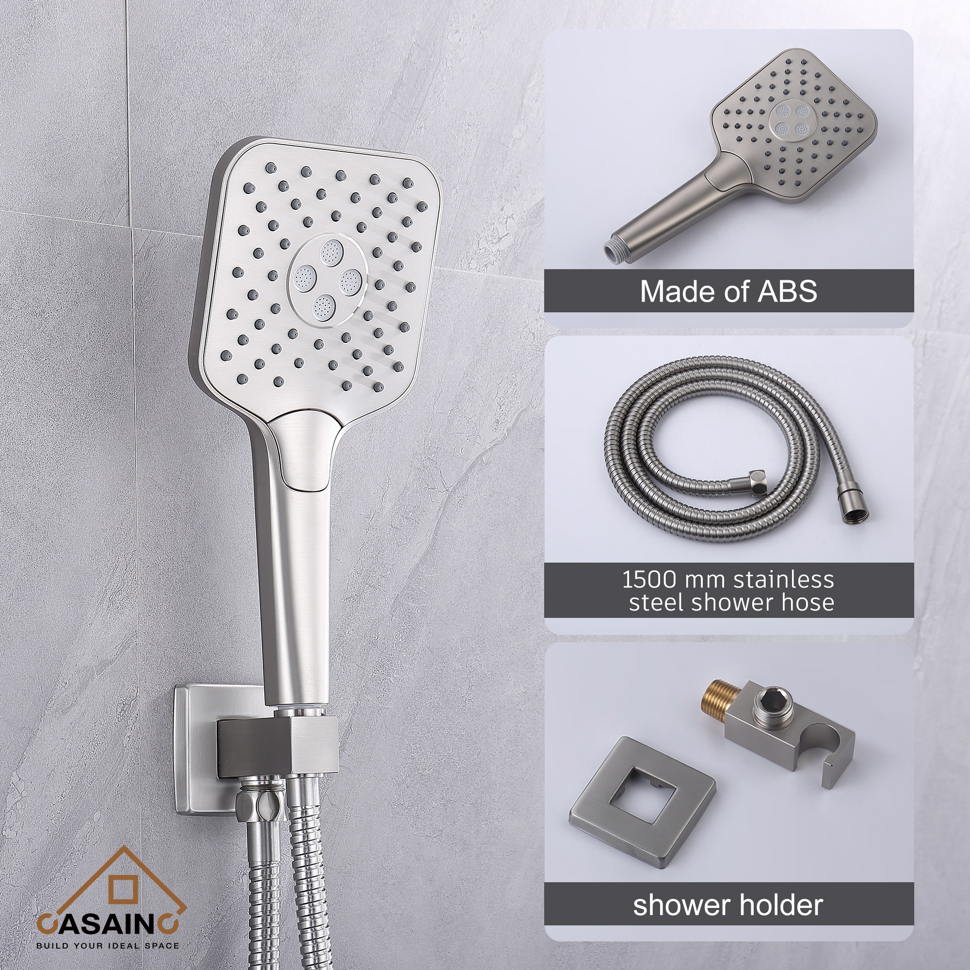 Shower system Brushed Nickel 1-handle Single function 10-Inches Square Shower Faucet with Valve - Image 5