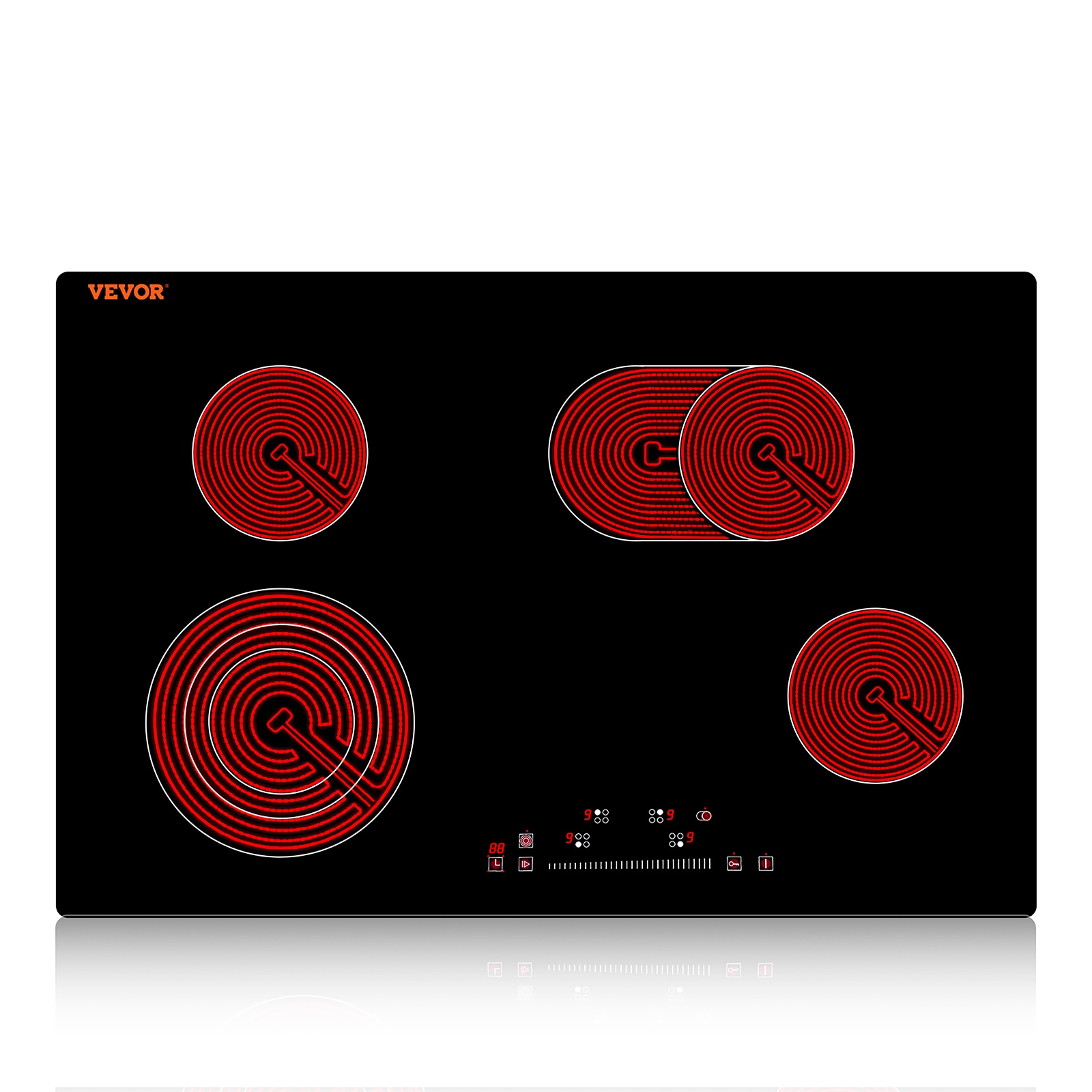 Ceramic Glass Stove 7200W 30-in 4 burners Smooth Surface (Radiant) Black Electric Cooktop