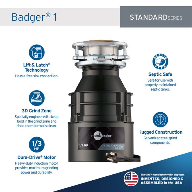 InSinkErator Badger 1XL Continuous Feed 1/3-HP Septic Safe Corded Garbage Disposal - Image 2