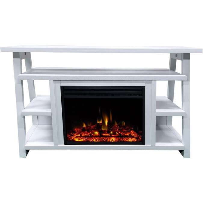 Cambridge 53-in W White TV Stand with Fan-forced Flat Wall Electric Fireplace with Remote Control Included