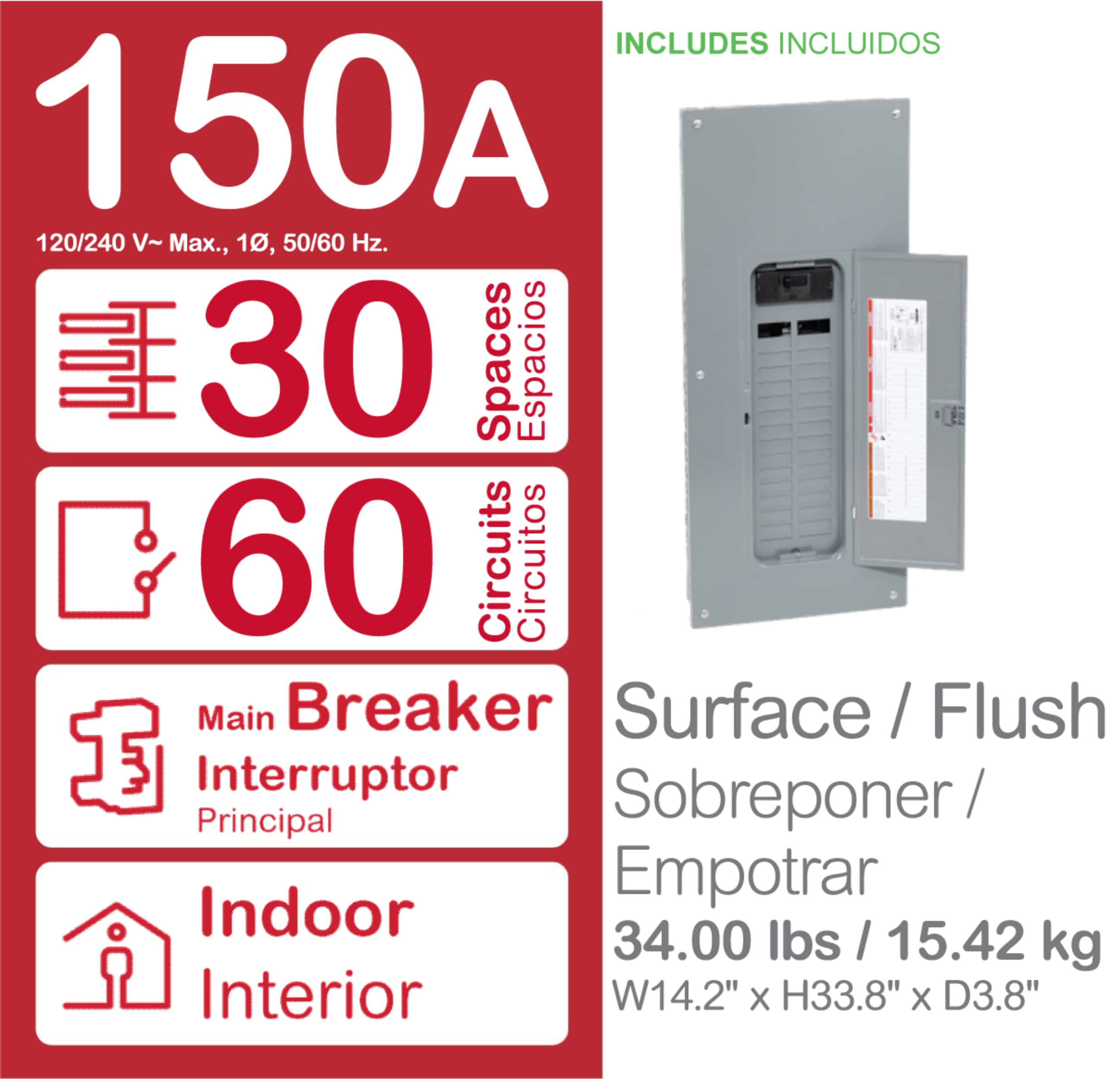 Homeline 150 -Amp 30 -Spaces 60 -Circuit Indoor Main breaker Plug-On Neutral Load Center (Value Pack) - Image 6