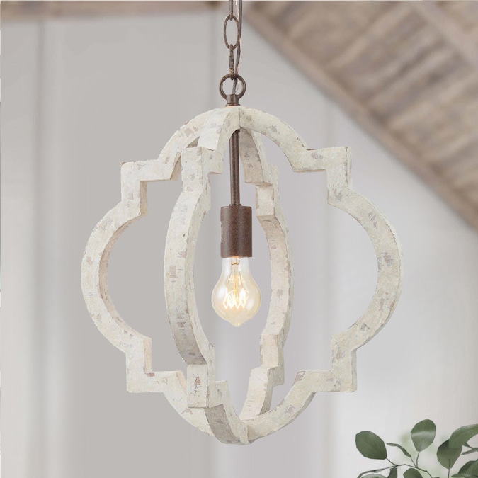 LNC Timeless 1-Light Distressed Off-white Farmhouse Led, Dry rated Chandelier