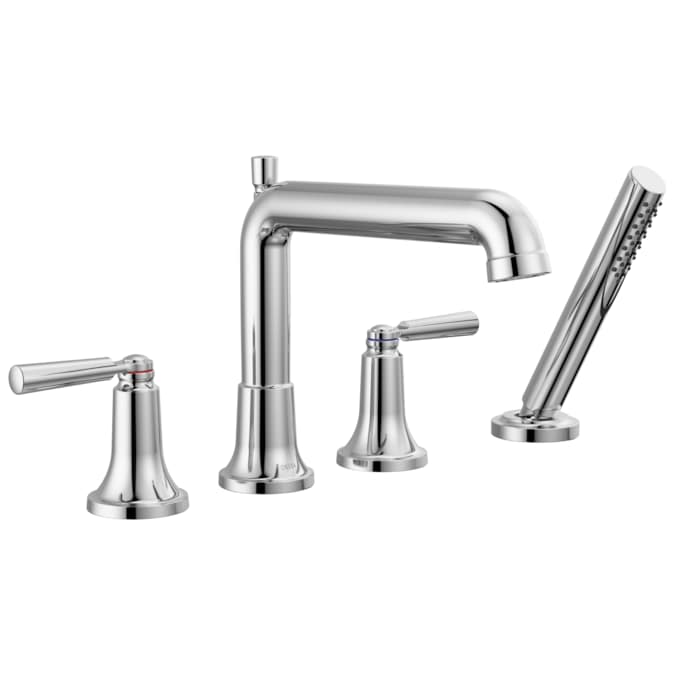 Delta Saylor Chrome 2-handle Deck-mount Roman Low-arc Bathtub Faucet with Hand Shower
