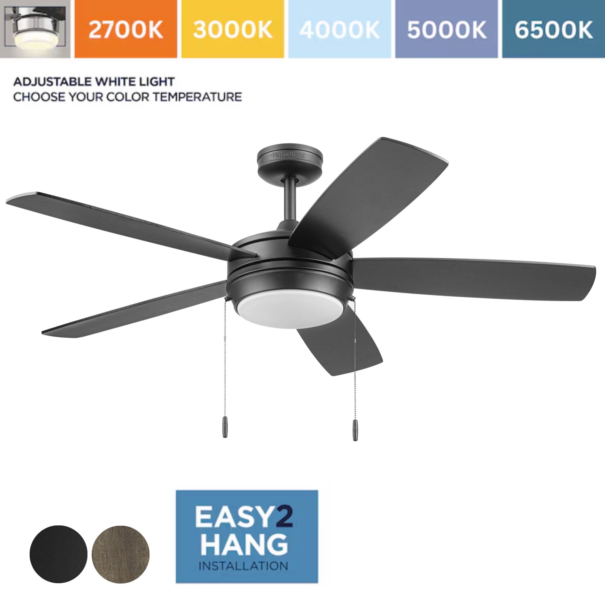Brenthaven 52-in Color-Changing Integrated LED Matte Black with Matte Black/Mocha Blades Ceiling Fan With Light ( 5 -Blade ) - Image 2
