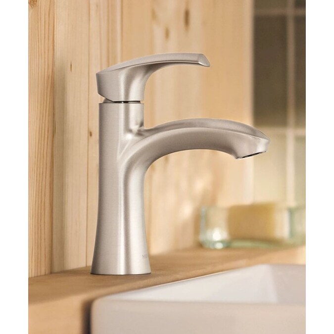 Moen Graeden Spot Resist Brushed Nickel Single Hole 1-Handle WaterSense Bathroom Sink Faucet with Drain and Deck Plate