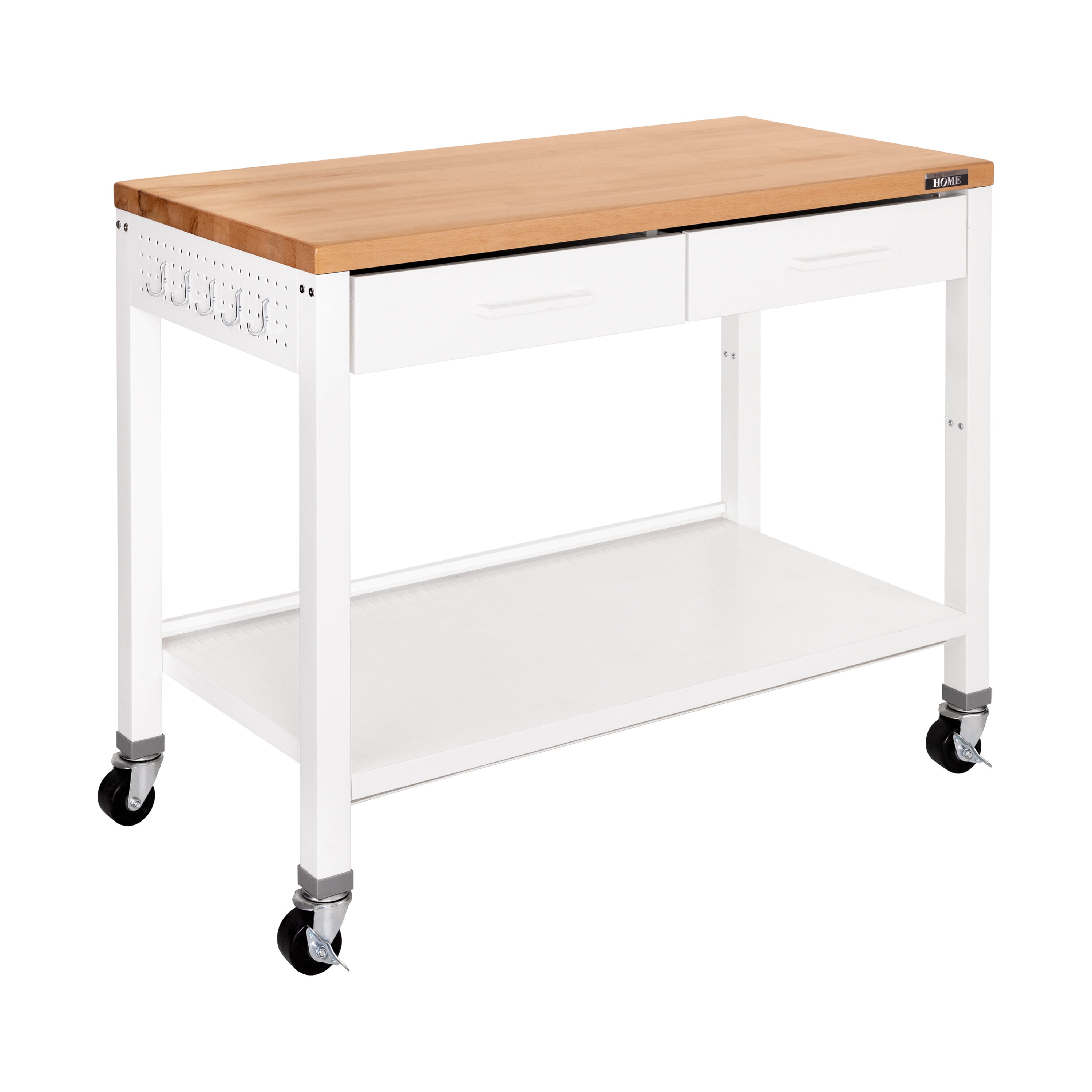 48-Inches L x 36-Inches H 2 -Drawers Rolling White Wood Work Bench