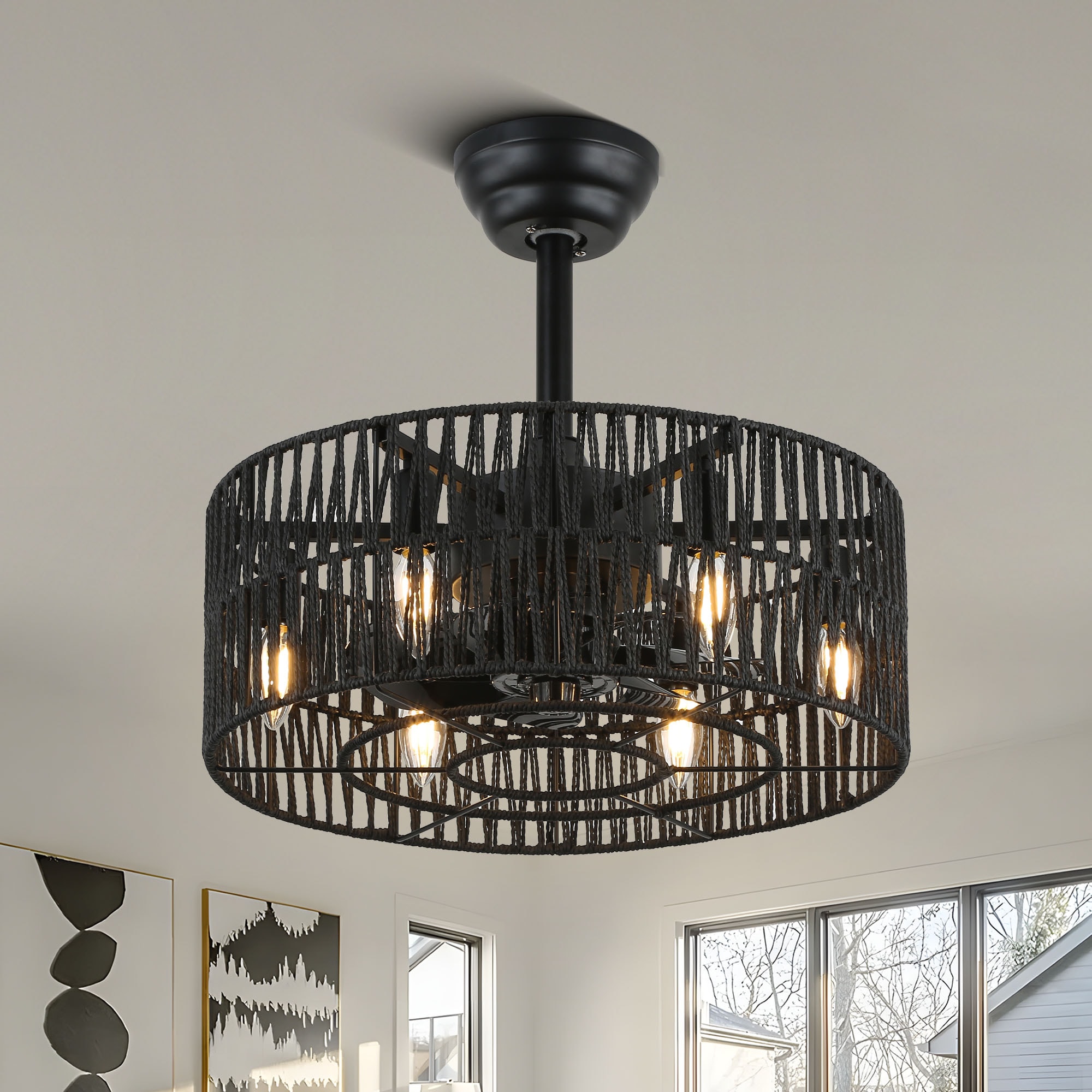 18-in Color-Changing Black with Black Blades Fandelier Ceiling Fan Light Kit Compatible - Remote Included ( 7 -Blade )