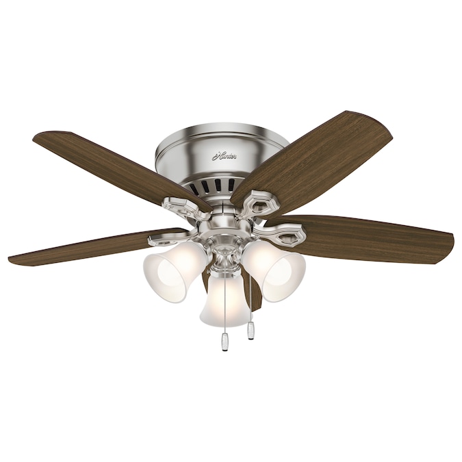 Hunter Builder Low Pro 42-in Brushed Nickel with Brazilian Cherry/Harvest Mahogany Blades LED Indoor Flush Mount Ceiling Fan with Light (5-Blade)