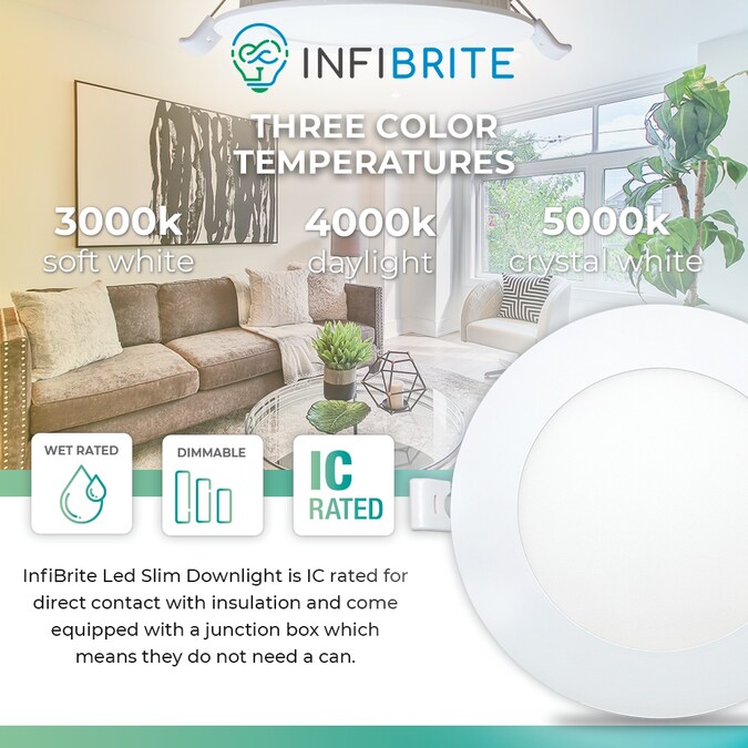 Infibrite Canless Slim Round Recessed 12-Pack 6-in LED Remodel or New Construction White Airtight Ic Baffle Canless Recessed Light Kit - Image 2