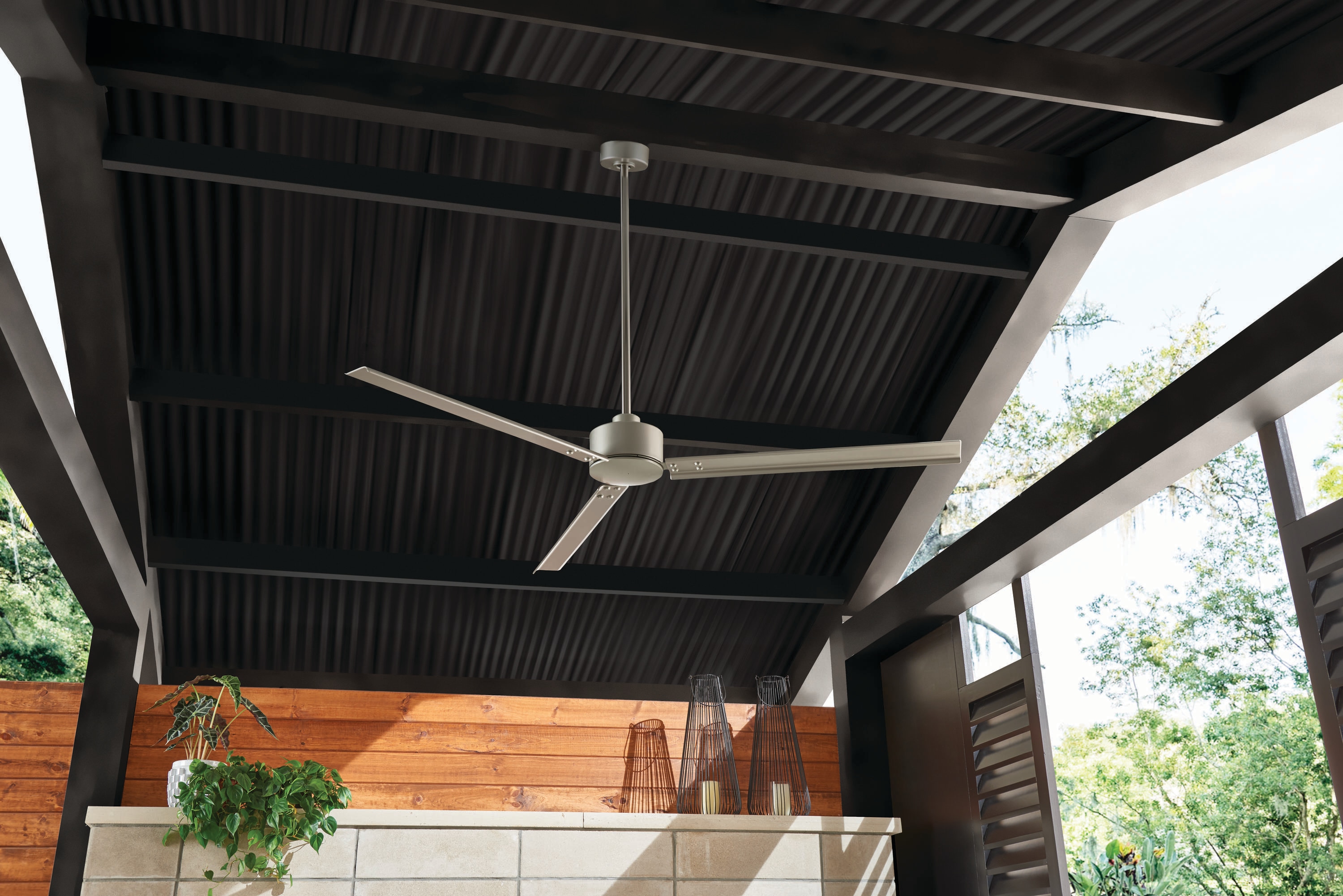 Indy Flush 58-in Outdoor Flush Mount Smart Brushed Nickel with Brushed Nickel Blades Ceiling Fan Without Light - Remote Included ( 3 -Blade ) - Image 8