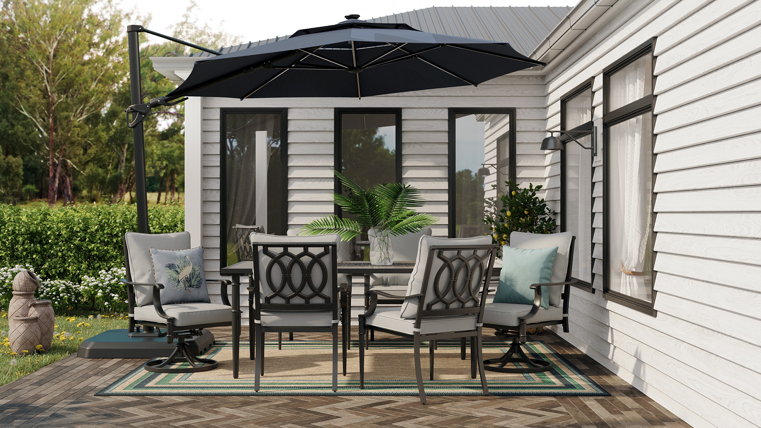 Thomas Lake Rectangle Outdoor Dining Table 39-in W x 67-in L with Umbrella Hole - Image 3