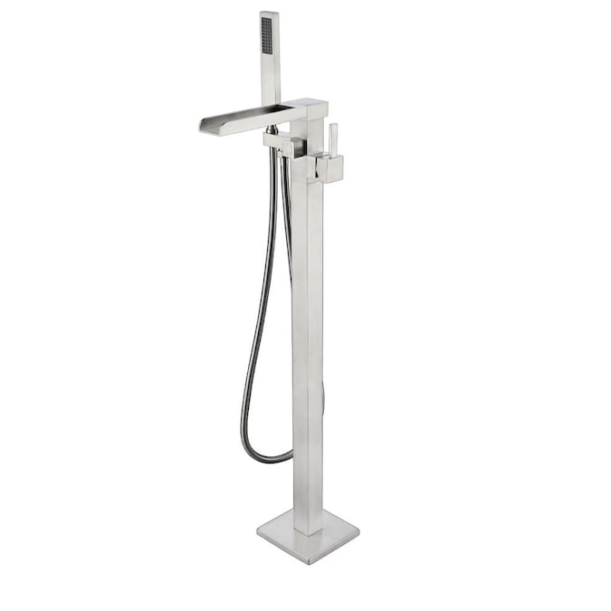Lexora Lago Brushed Nickel 1-handle Freestanding Low-arc Bathtub Faucet with Hand Shower (Valve Included)